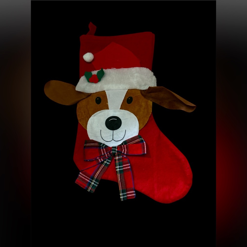 Beagle Appliqué Multi Fabric Hanukkah /Christmas Stocking. Red